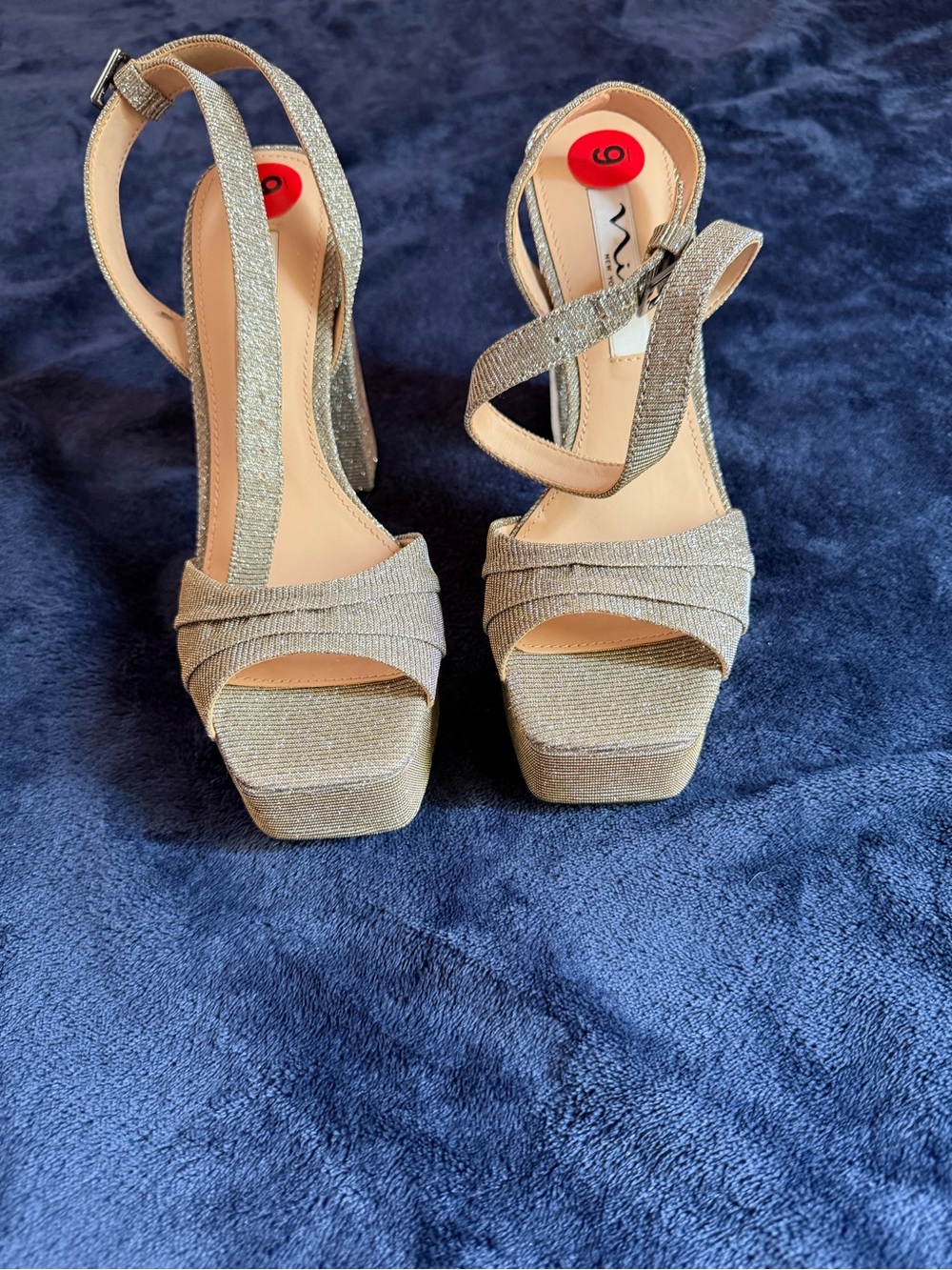 Nina Champagne Glitter Platform Strappy Sandals